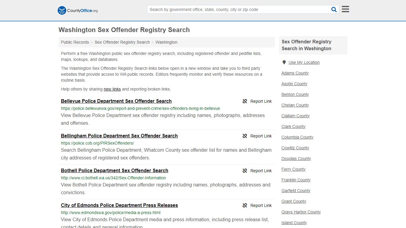 Washington Sex Offender Registry Search - County Office